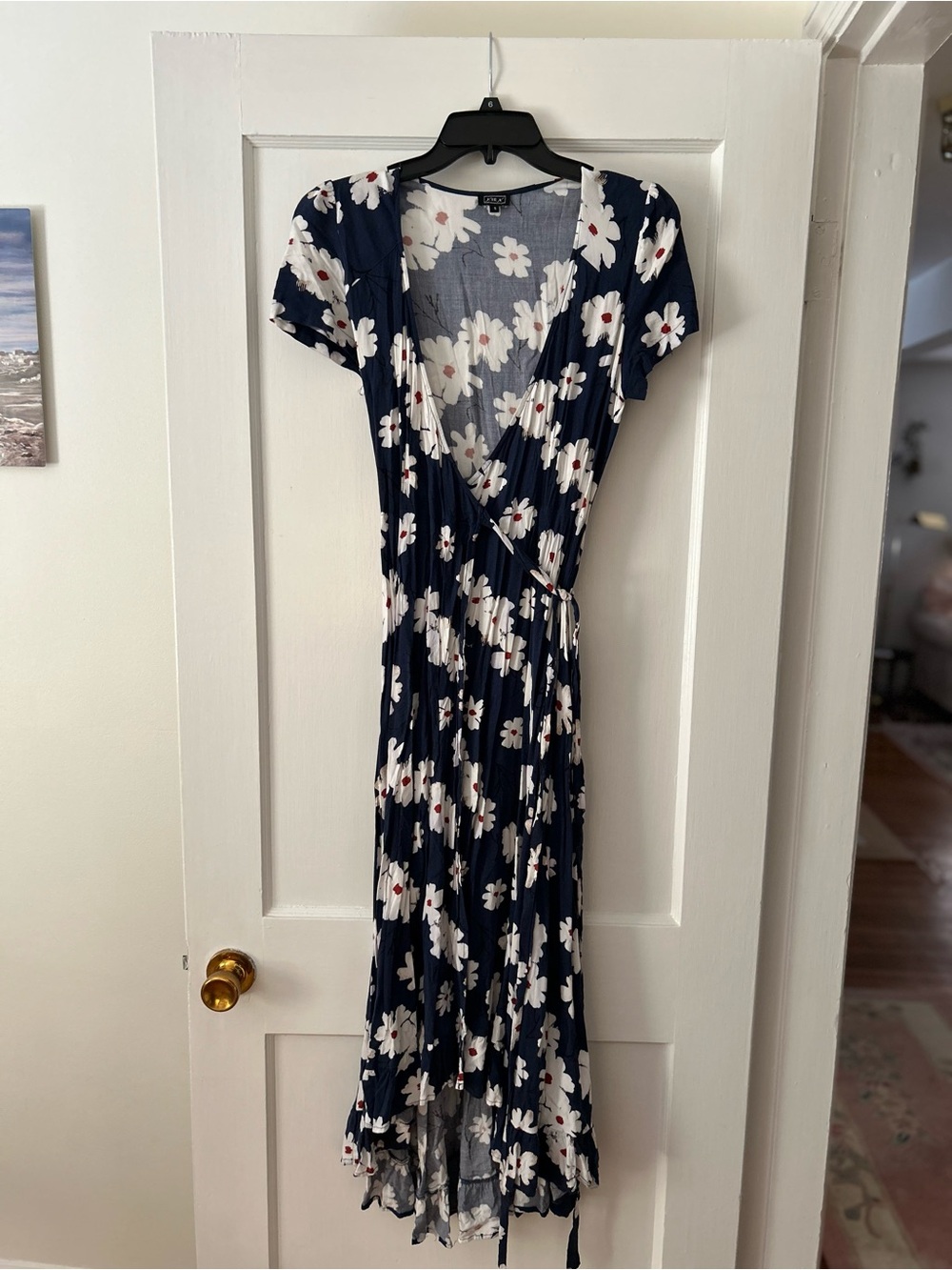 Lira Navy Floral True Wrap Midi Dress with White Daisies
